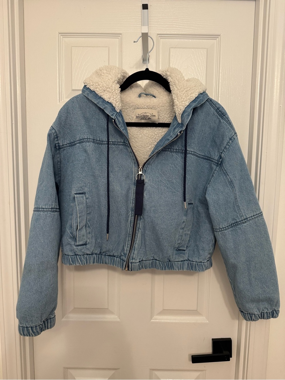 Ashley Vintage Charm Cropped Sherpa Denim Jacket